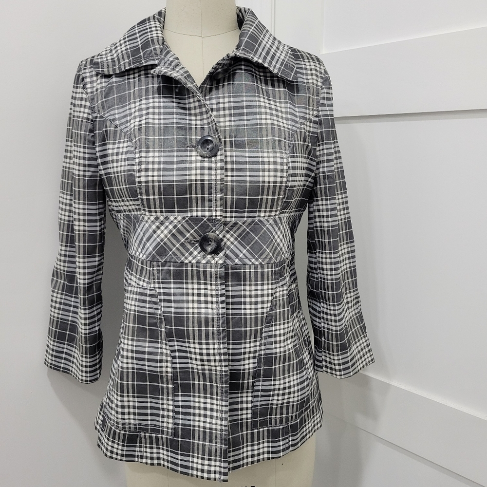 ZARA Trafaluc Checkered Coat White and Gray Size M Dark Academia Preppy